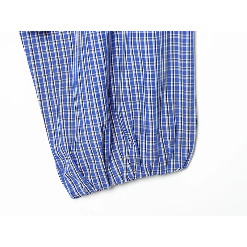 Spring Short Plaid Blue Shirt