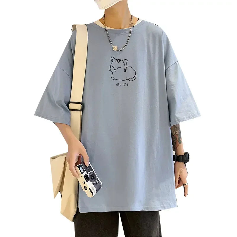 Cat Printed Oversized Korean T-Shirt