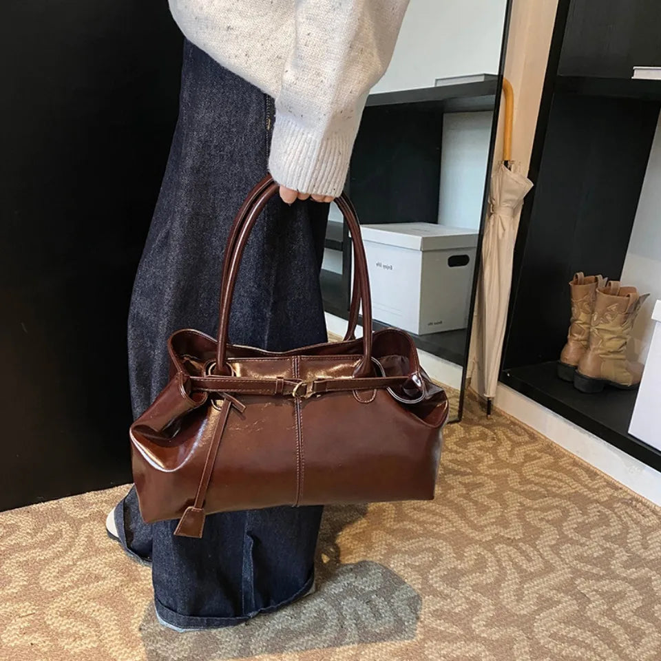 Corporate Girl Shiny Leather Shoulder Bag