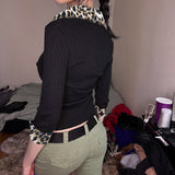 Y2K Leopard V-neck Blouse