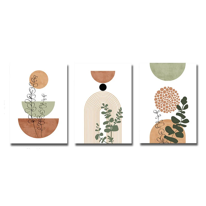 3 Modern Boho Abstract Shape Plant Poster