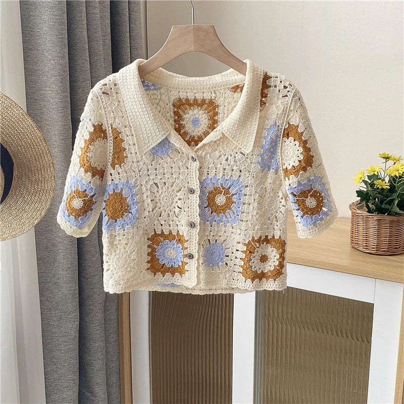 Crochet Top Knitted Crop Handmade Cardigan