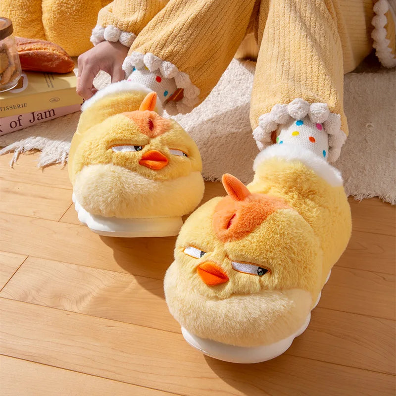 Angry Yellow Chicken Indoor Fluffy Slippers