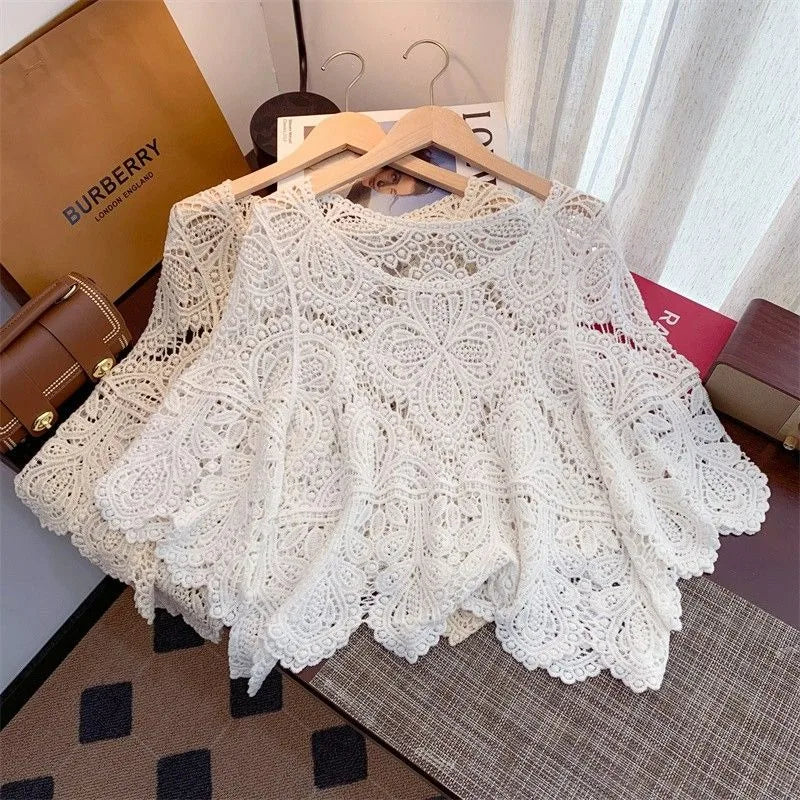 Crochet Versatile Shawl Cropped Handmade Top
