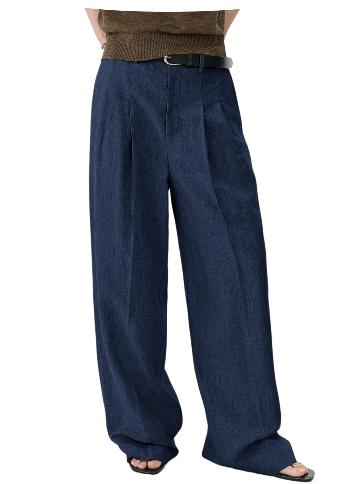High Waist Pleated Linen Wide Leg Pants