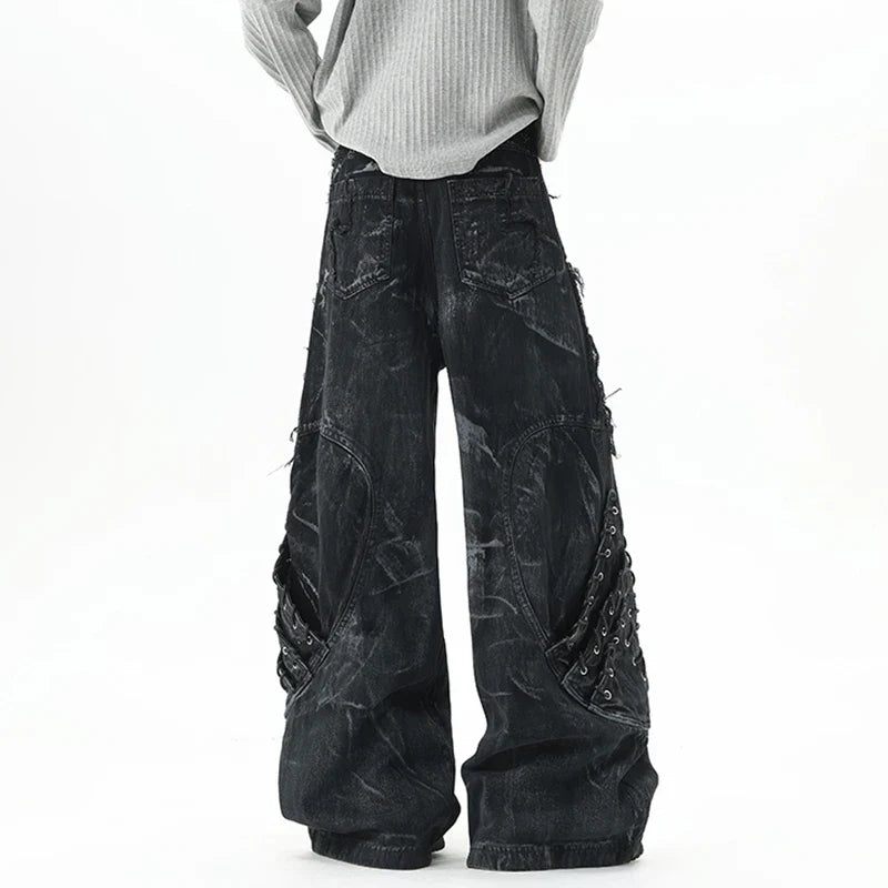 Cyberpunk Patchwork Distressed Jeans