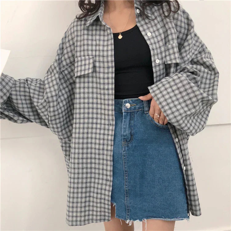 Soft Girl Plaid Button-Up Shirt