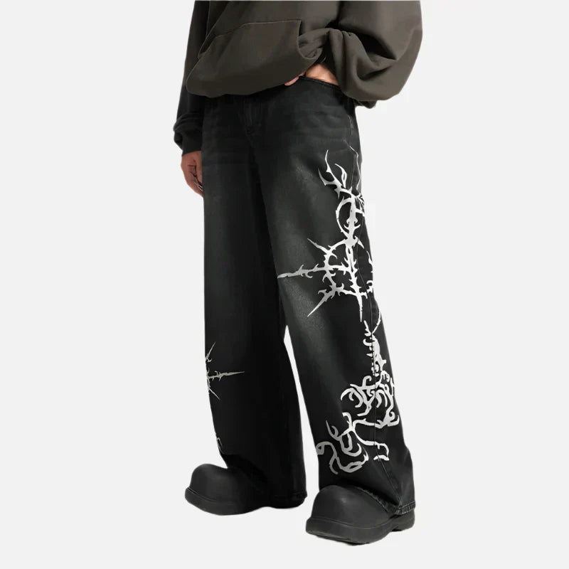 Black Gothic Denim Wide Leg Jeans