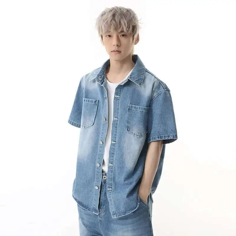 American Style Lapel Denim Short and Shirt