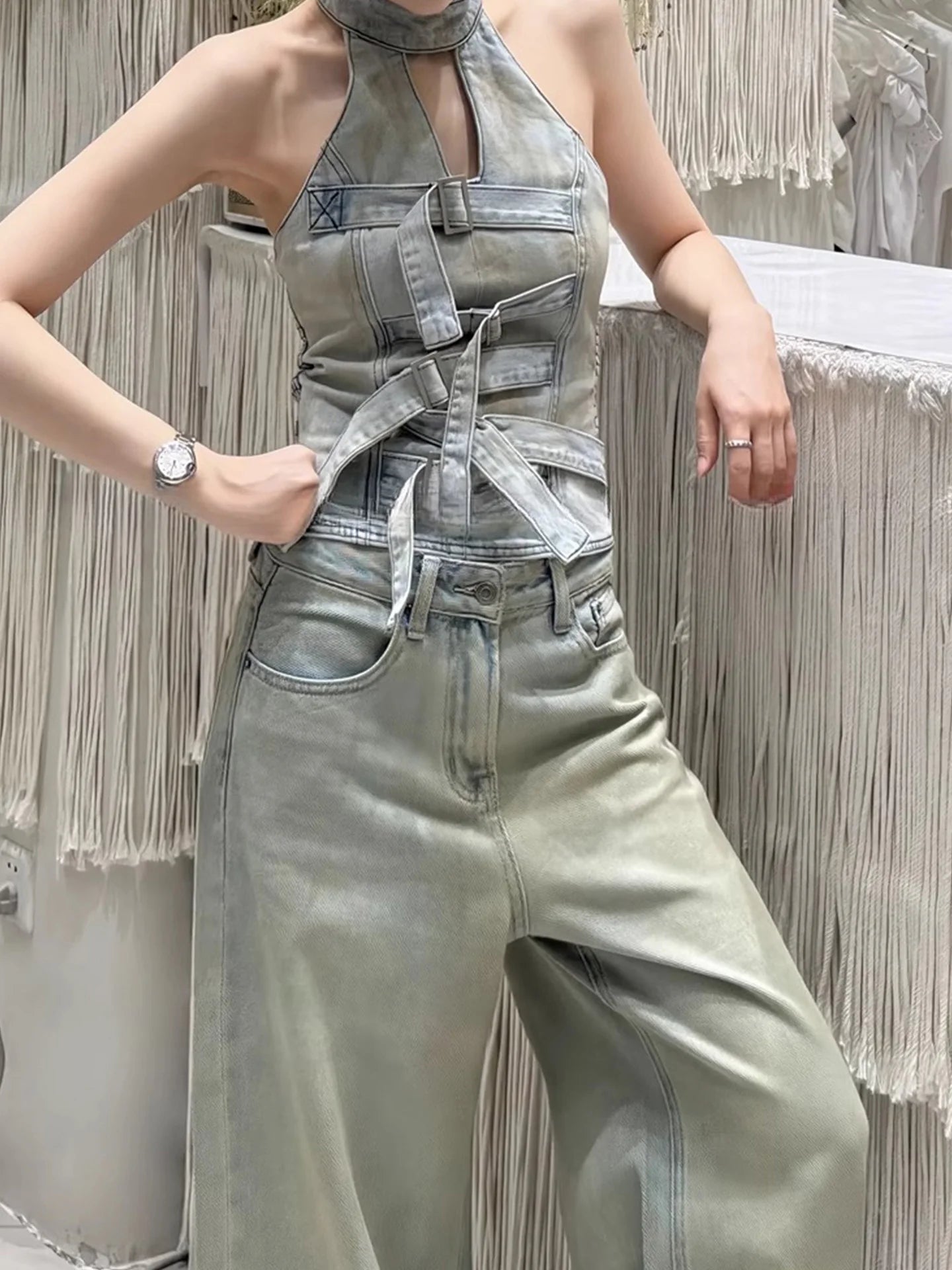 Women Japanese Jeans Y2k Cyber Punk Top