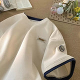 Vintage Applique Loose Fit Waffle T-Shirt