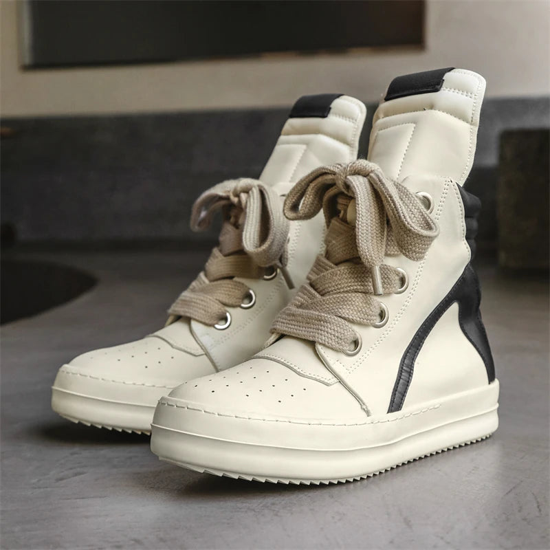 High-top Shoes Lace-up Leather Skateboard Shoes