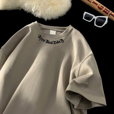 Oversized Letter Embroidery Cotton T-Shirt
