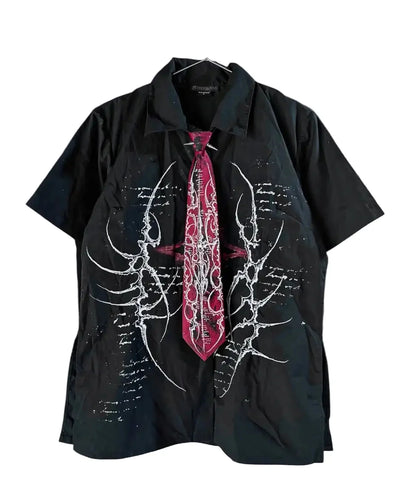 Y2K Black Tie Skull Print Shirt