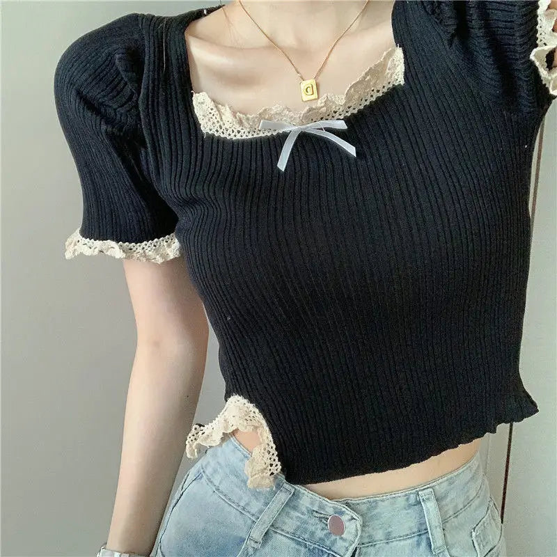 Soft & Spicy Girl Square Neck Lace Blouse