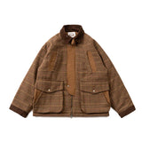 Grandma's Aesthetic Plaid Woolen Brown Windbreaker Jacket