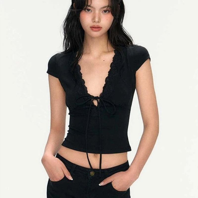 Y2K Vintage Lace Crop Top