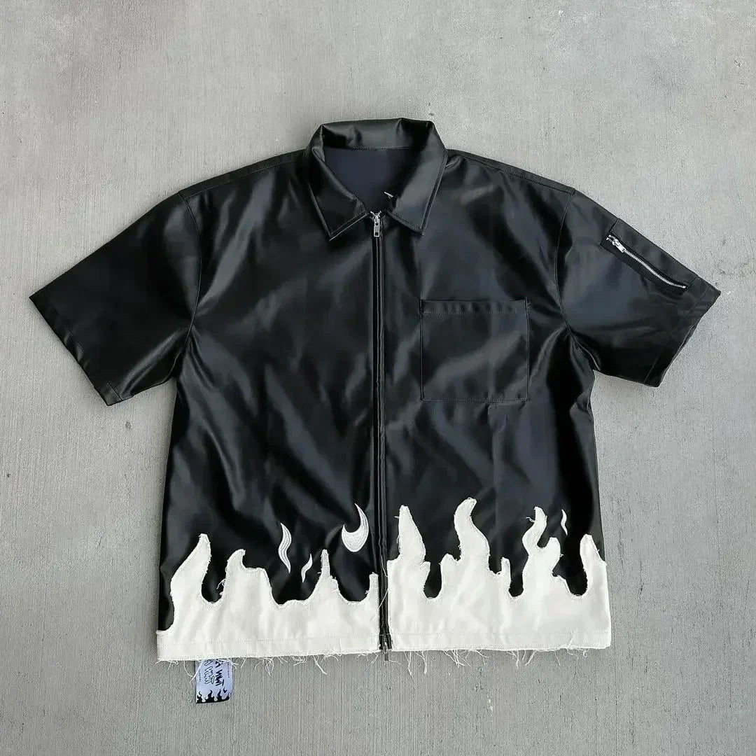 Gothic Zipper Leaather Short-Sleeved Shirt