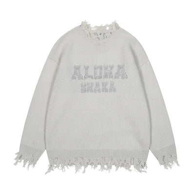 Vintage Locker Gestrickter Pullover im Distressed-Look