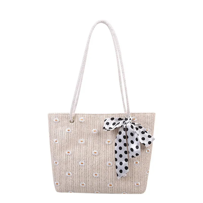 Bow-Tie Embroidery Daisy Shoulder Bag