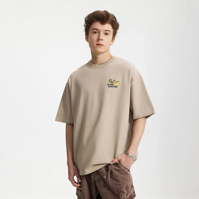 T-Shirt mit Berg-Print und Unifarbe