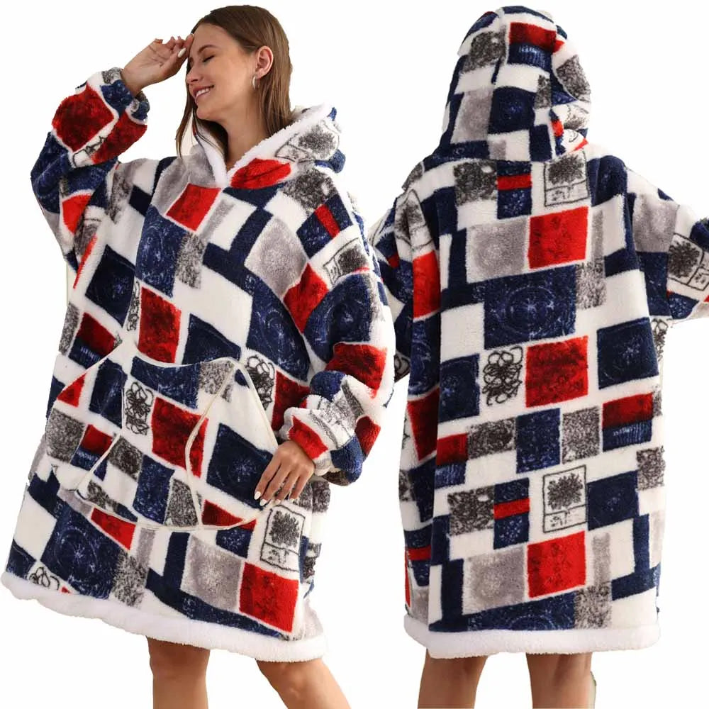 Strawberry Printed Oversized Blanket Hoodie