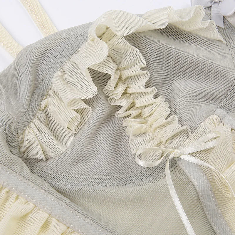 Fairycore Ruffled Mesh Corset Top And Skirt