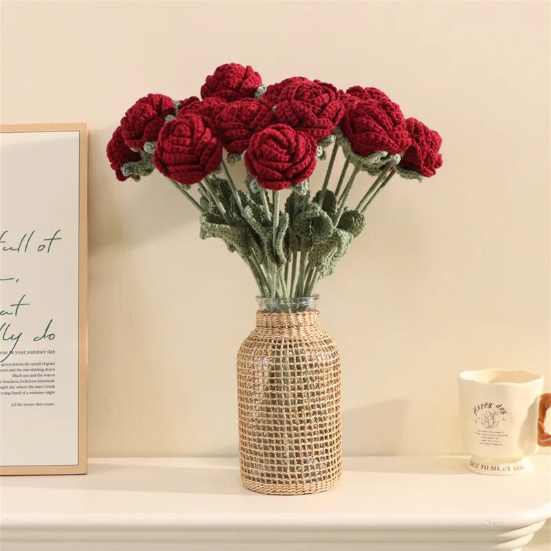 Elegant Crochet Rose Flower Home Decoration