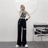 Grunge High Waist Hollow Out Wide Pants