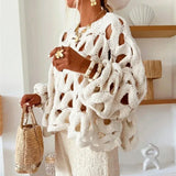 Casual Long Sleeved Hollowed Out Knitted Sweater