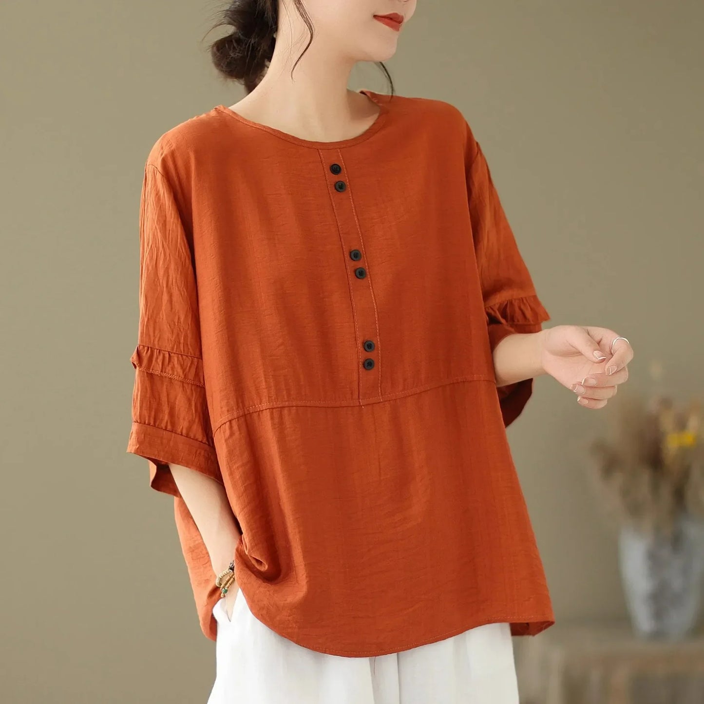 Camiseta de Color Liso Cómoda y de Corte Holgado