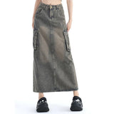 Vintage High Waist Denim A-Line Skirt