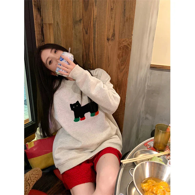 Oversized Women's Black Cat Sweatshirt