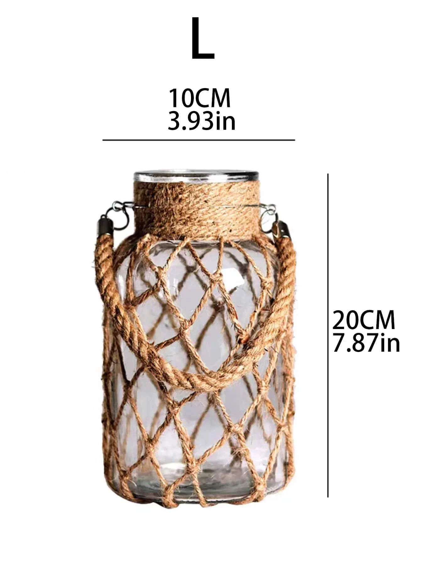 Jarrón de cristal con cuerda tejida a mano