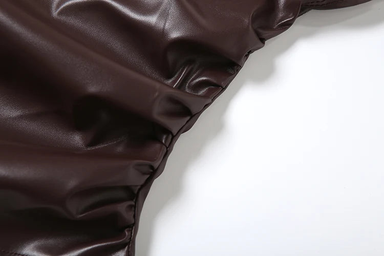 Y2K Faux Leather Brown Top