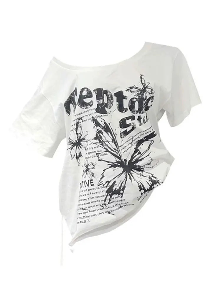 Vintage Y2k Oversized White Butterfly Print T-Shirt