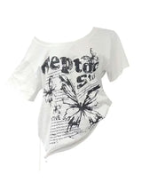 Vintage Y2k Oversized White Butterfly Print T-Shirt