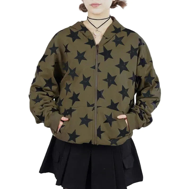 Y2K Vintage Star Gothic Zip-Up Hoodie