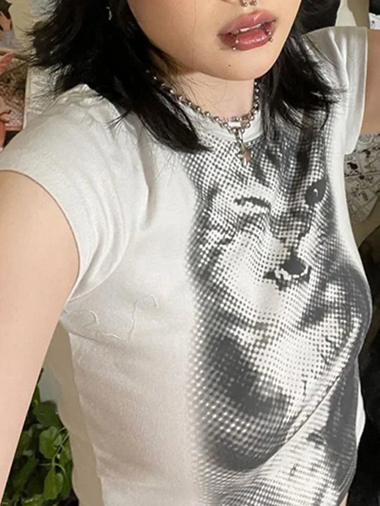 Y2K Vintage Animal Print White Crop Top