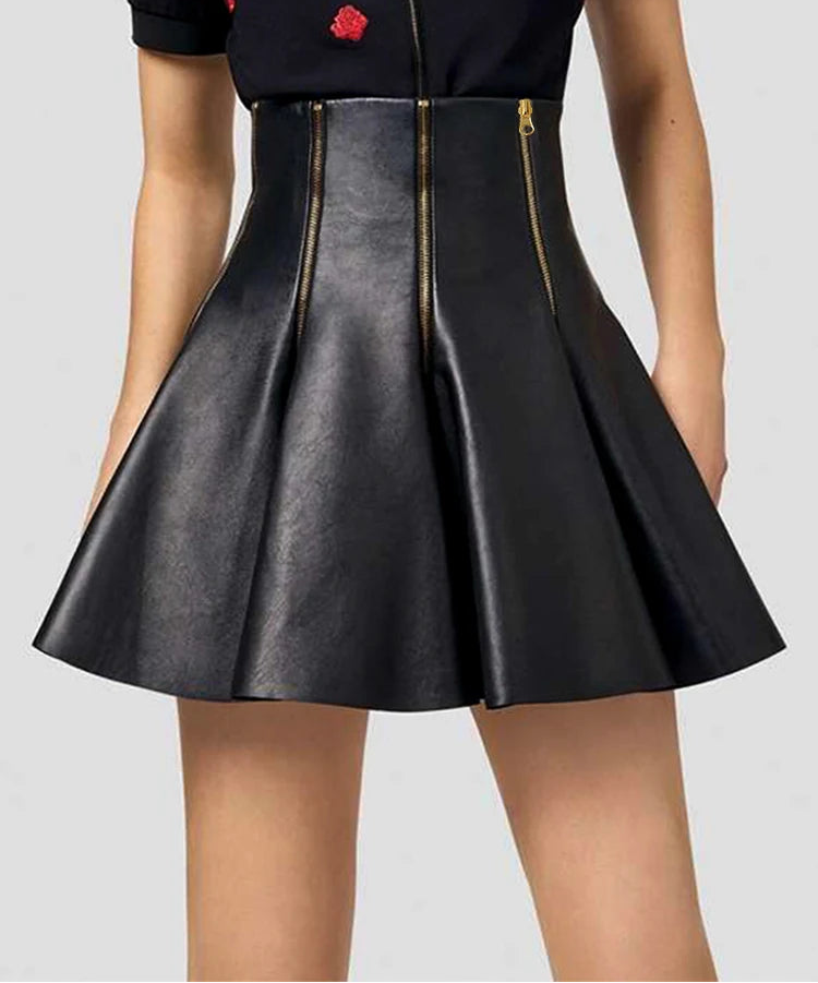 Luxury Black Faux Leather Mini Skirt Zipper