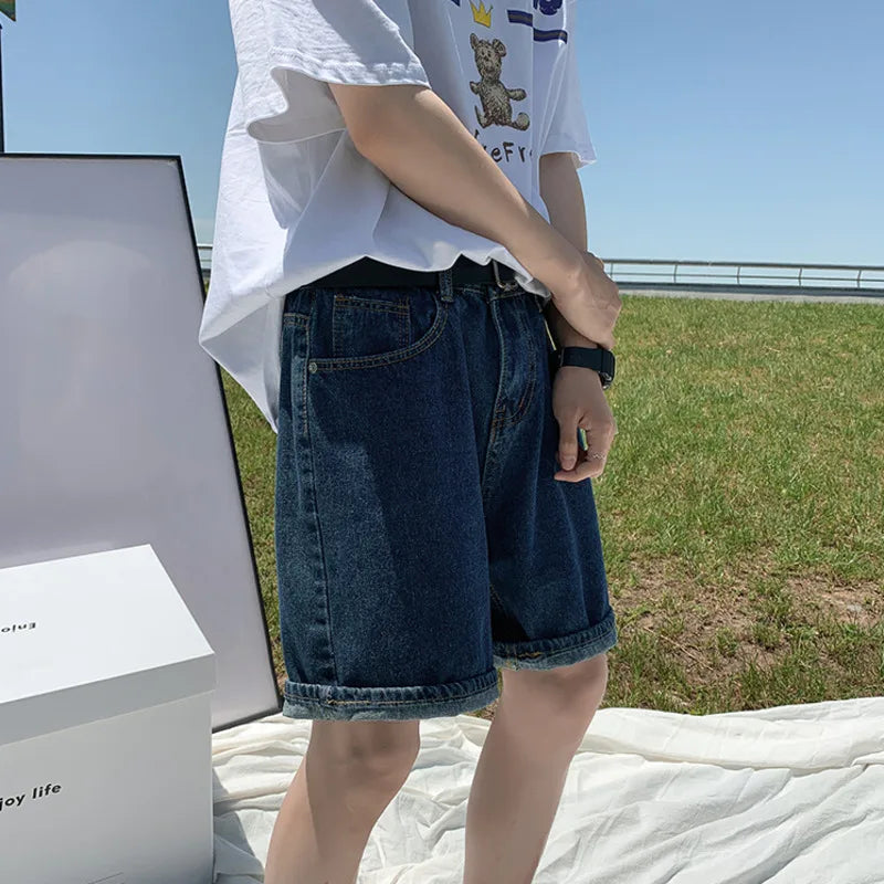 Casual Straight Blue Denim Short