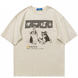 Japanese Cartoon Drinking Cat T-Shirt