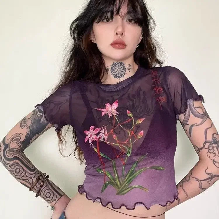 Y2K Vintage Mesh Baby Tee