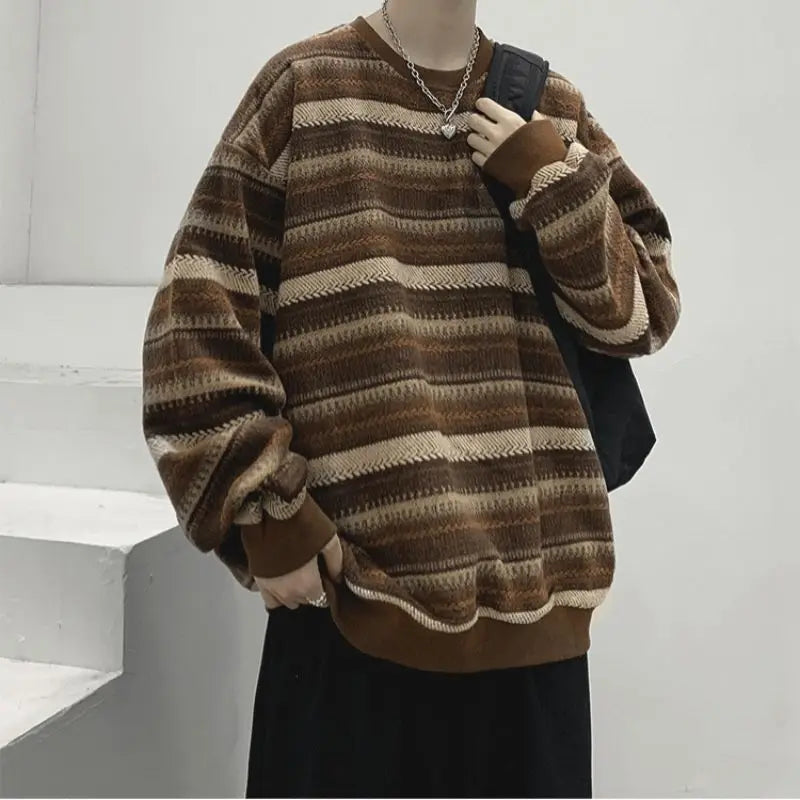 Casual Retro Striped Loose Pullover
