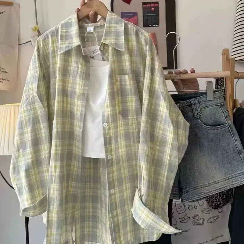 Loose Plaid Lazy Girl Oversized Shirt
