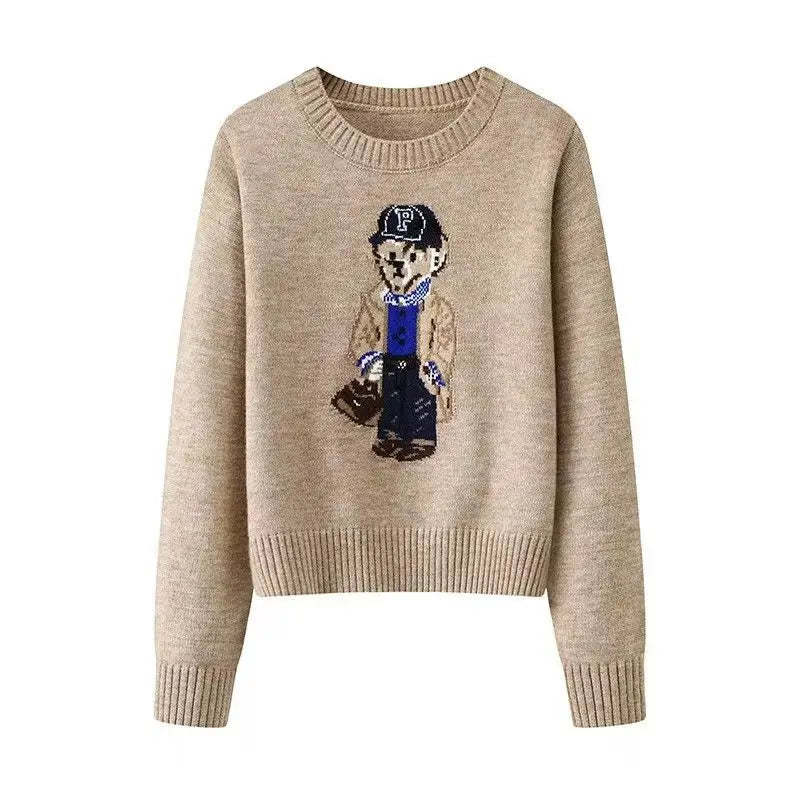 Cozy Bear Print Knitted Sweater