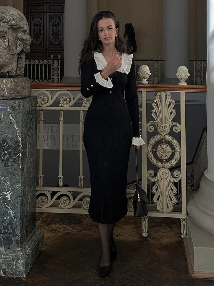 Old Money Retro Knitted Midi Dress