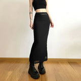 Sexy Mesh Patchwork Black Long Skirt