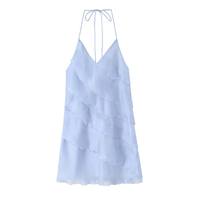 Light Blue Halter Neck Mini Dress
