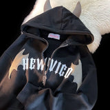 Sudaderas con capucha Oversize japonesas con bordado del diablo